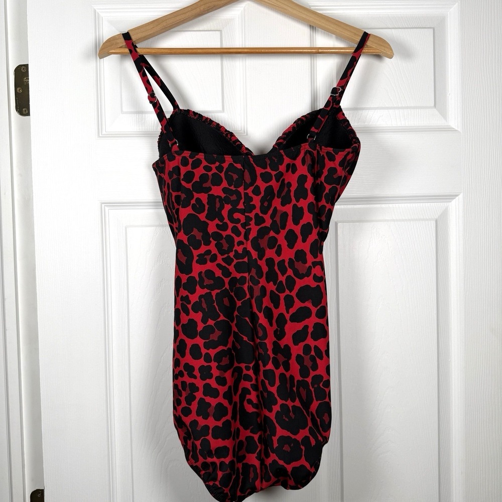 Miraclesuit One Piece Red Leopard Print Slimming Ruching Made in USA - Picture 2 of 16